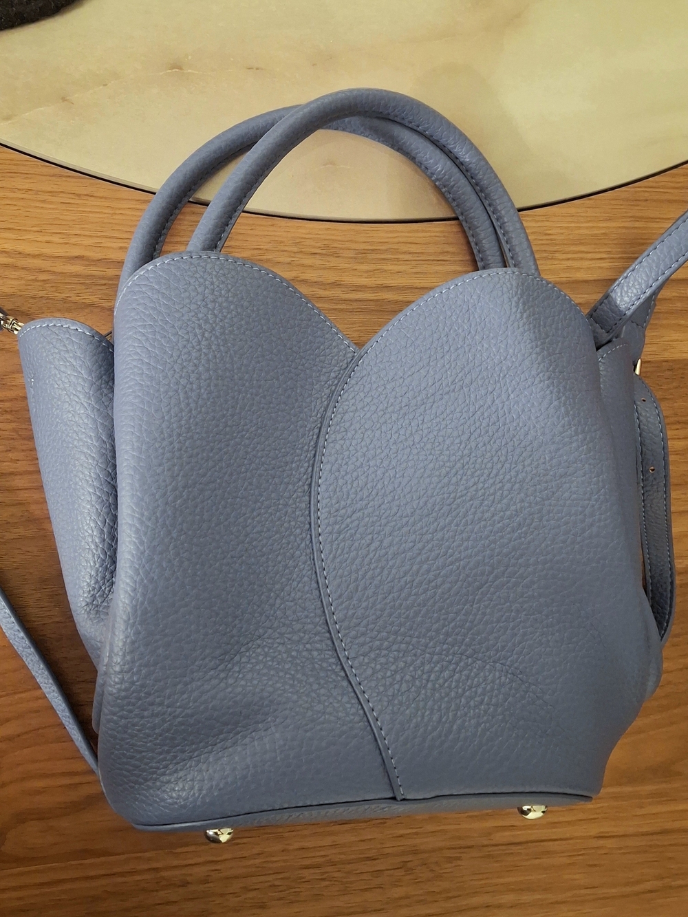 Melie Bianco Structured Pebbled Leather Tote in Slate Blue